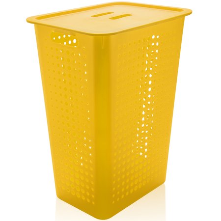 Cesto Para Roupas Organizador Lavanderia 47 Litros Plástico Amarelo
