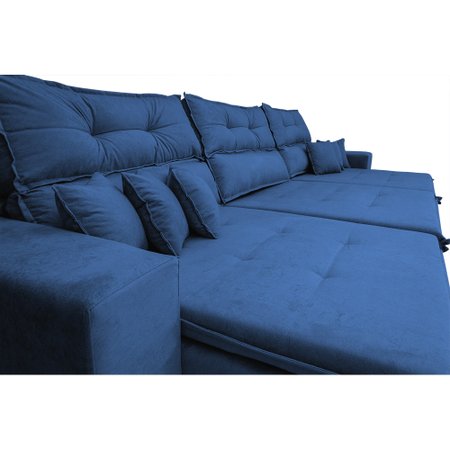 Sofá Cairo 3,82m Retrátil, Reclinável Molas no Assento e 6 Almofadas Tecido Suede Azul - Cama InBox