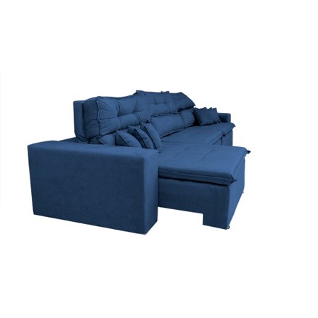Sofá Cairo 3,82m Retrátil, Reclinável Molas no Assento e 6 Almofadas Tecido Suede Azul - Cama InBox
