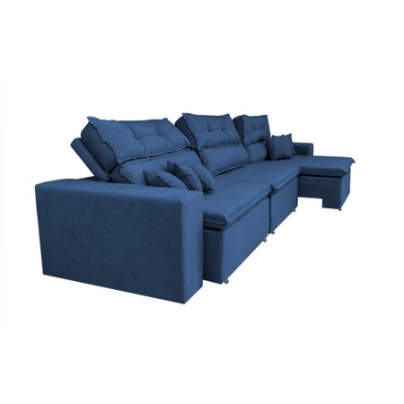 Sofá Cairo 4,12m Retrátil, Reclinável Molas no Assento e 6 Almofadas Tecido Suede Azul - Cama InBox