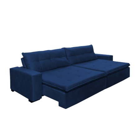 Sofá Retrátil e Reclinavel Oklahoma 2,12m Molas e Pillow no Assento Tecido Suede Azul - Cama InBox