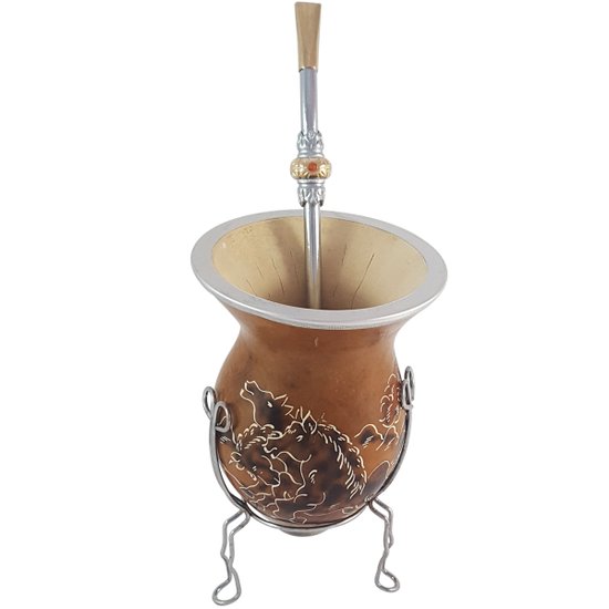Conjunto Kit Chimarrão Mate Tererê Bomba E Cuia Com Tripé Cavalo