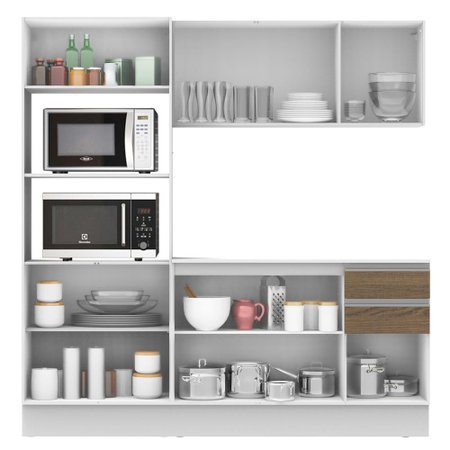 Cozinha Compacta 100 Mdf Madesa Smart 190 Cm Com Armario Balcao E Tampo Branco Rustic Crema Colombo