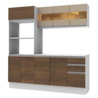 Cozinha Compacta 100% MDF Madesa Smart 190 cm Com Armário, Balcão e Tampo - Branco/Rustic/Crema