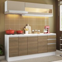 Cozinha Compacta 100% MDF Madesa Smart 180 cm Modulada Com Balcão e Tampo - Branco/Rustic/Crema