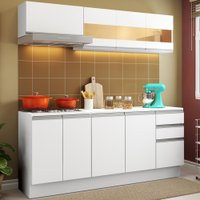 Cozinha Compacta 100% MDF Madesa Smart 180 cm Modulada Com Balcão e Tampo - Branco