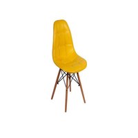 Cadeira Dkr Charles Eames Wood Estofada Botonê - Amarela
