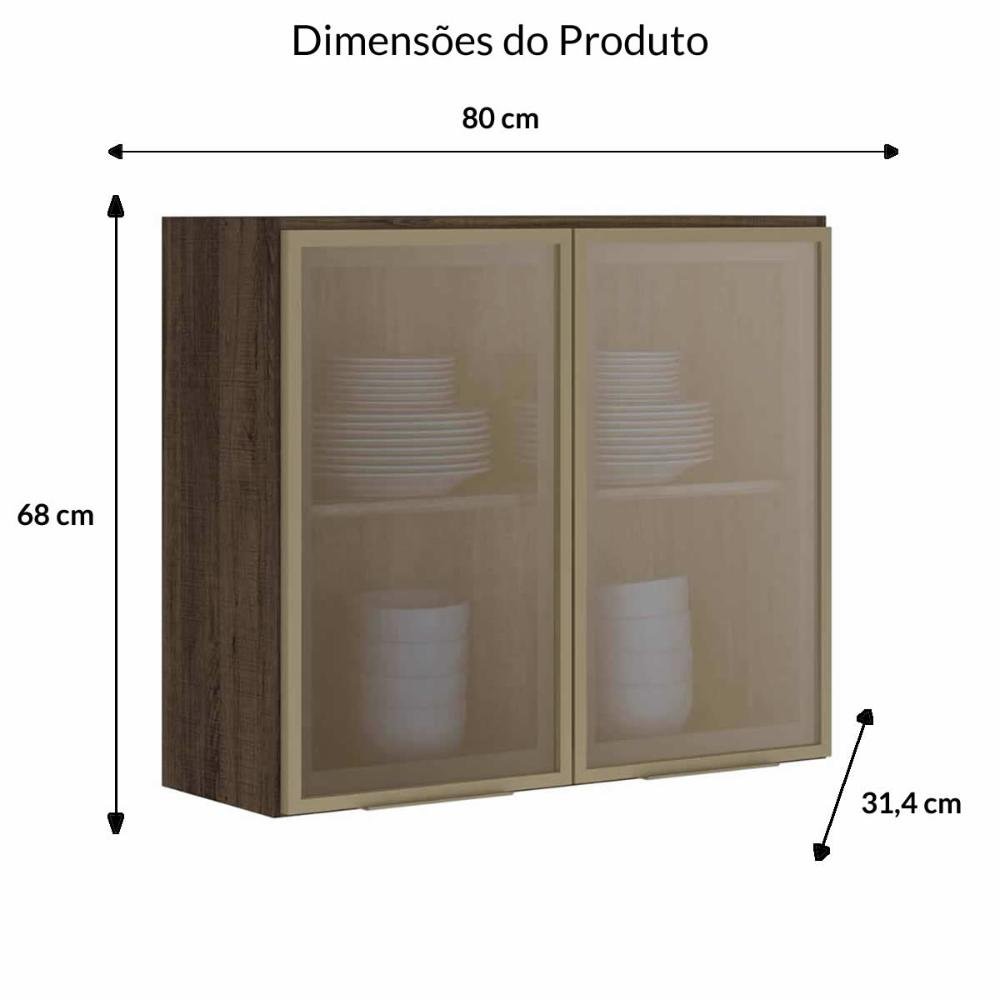 Armario Aereo 2 Portas Vidro Reflecta Suede 80 Cm Kali Premium Nicioli Colombo