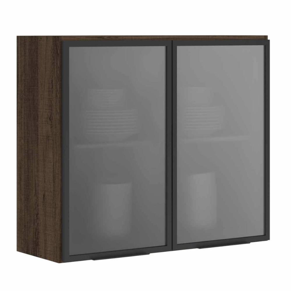 Armario Aereo 2 Portas Vidro Reflecta Cinza 80 Cm Kali Premium Nicioli Colombo