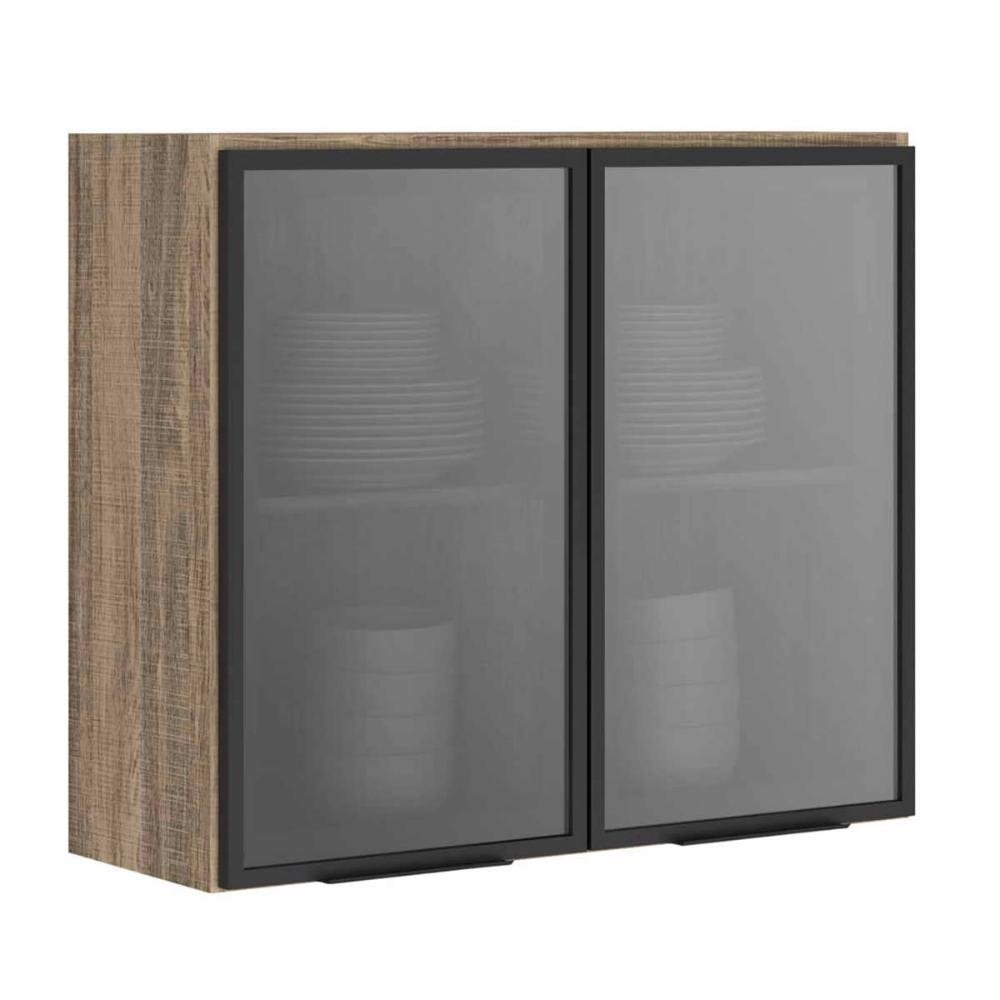 Armario Aereo 2 Portas Vidro Reflecta Cinza 80 Cm Kali Premium Nicioli Colombo