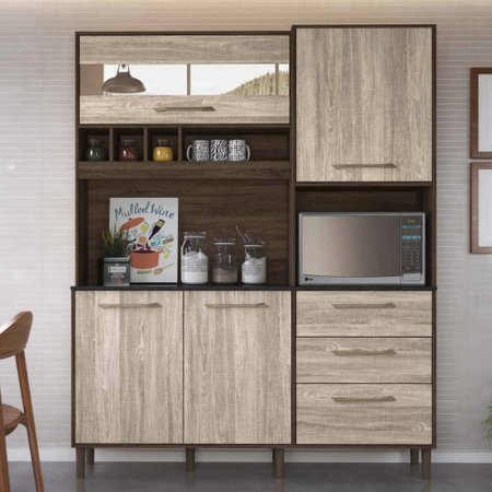 Kit Cozinha Maui 160 Com 2 Portas De Vidro Amendoa Arezzo Nicioli Colombo