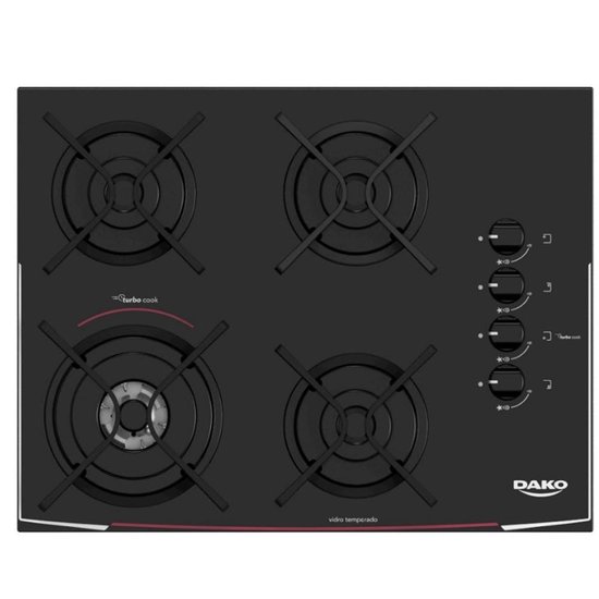Cooktop Dako Glass 4 Bocas Tripla Chama Grades Em Aço Fundido