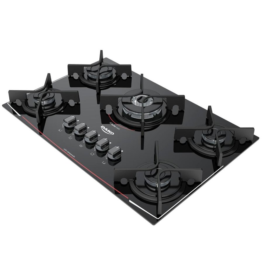 Cooktop Dako Glass 5 Bocas Vidro Preto Tripla Chama Bivolt