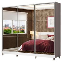 Guarda Roupa Casal 100% MDF Madesa Zurique 3 Portas de Correr de Espelho com Pés - Branco
