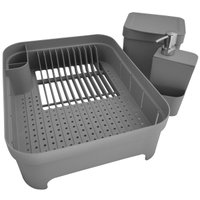 Kit Pia Cozinha Escorredor Pratos Lixeira 2,5L Porta Detergente Chumbo