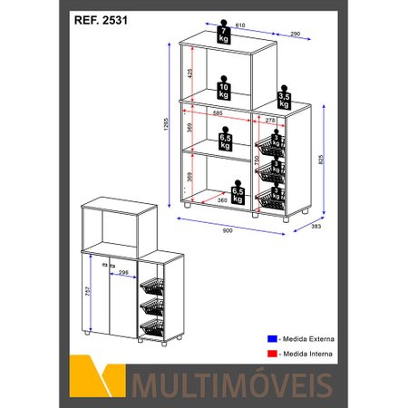 Armario Multiuso 2 Portas Com Fruteira Multimoveis Colombo