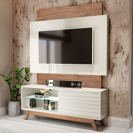 Rack Com Painel Para Tv Até 65 Polegadas 100% Mdf Tb151 Off White/nobre - Dalla Costa