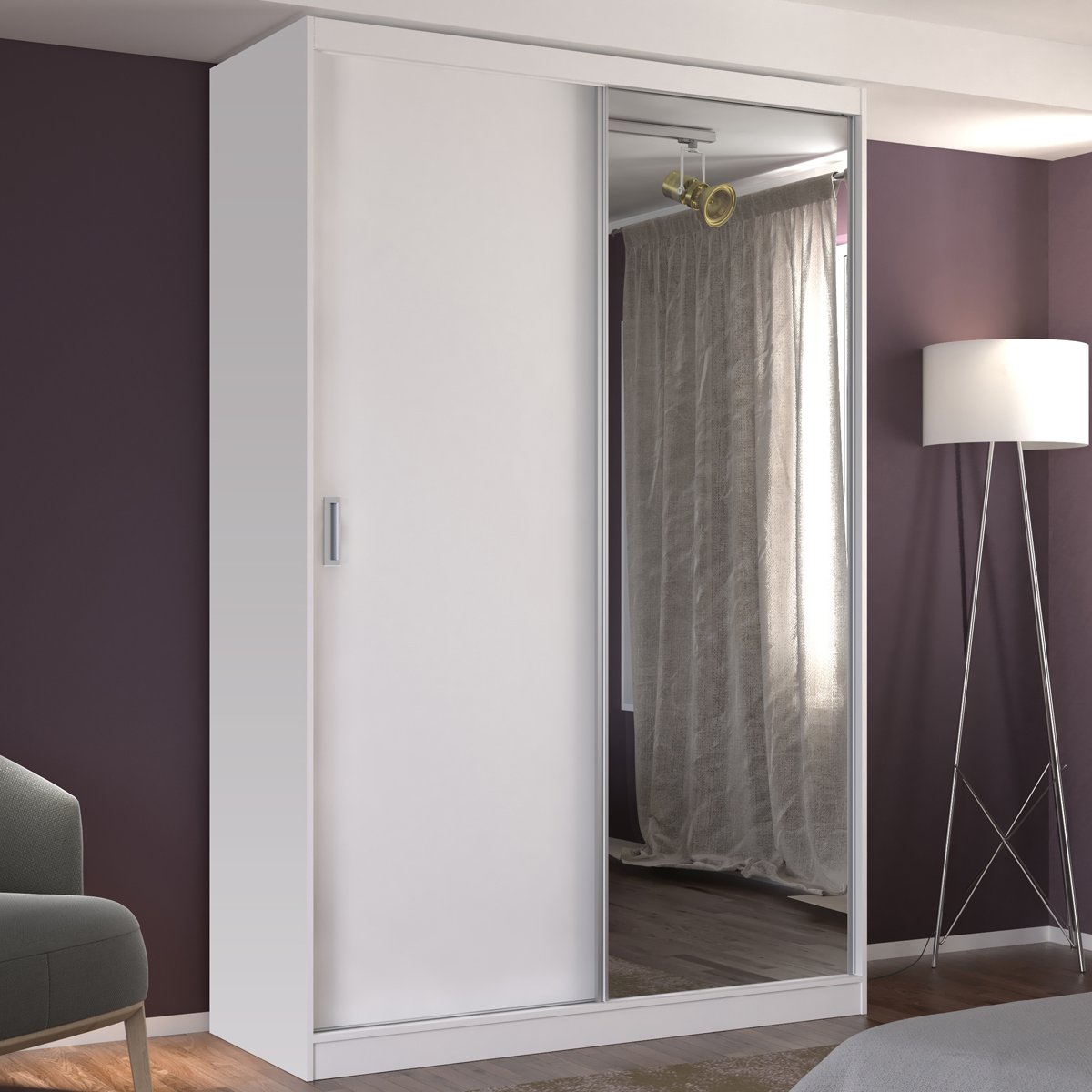 Guarda Roupa Solteiro 2 Portas De Correr Com 1 Espelho 100 Mdf 771e1 Branco Foscarini Colombo