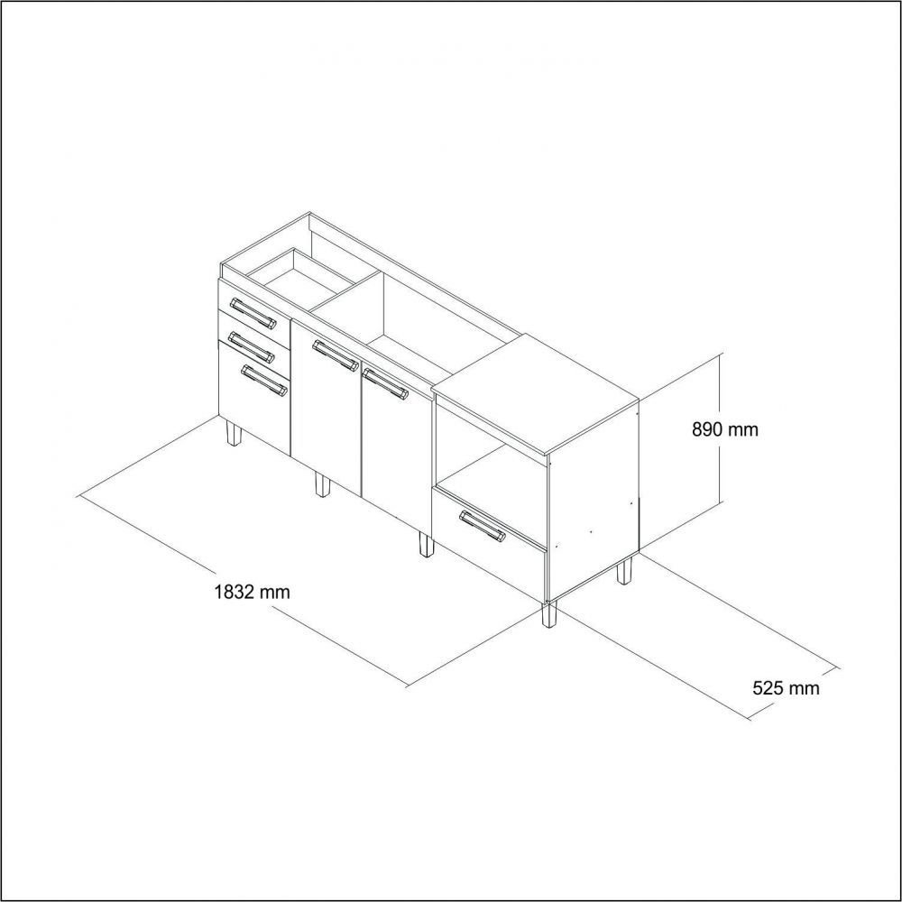 Balcao De Cozinha Para Pia 2 Portas Cooktop 4 Bocas E Forno Roma 26910 Branco Pnr Moveis Colombo