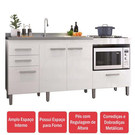 Balcao De Cozinha Para Pia 2 Portas Cooktop 4 Bocas E Forno Roma 26910 Branco Pnr Moveis Colombo