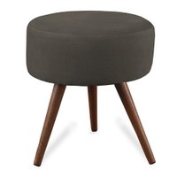 Puff Cama Inbox Hilda Redondo com Pés em Madeira Maciça Tecido Suede