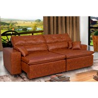 Sofá Tourino 2,02m Retrátil Reclinável, Molas e Pillow no Assento Tecido Courino Café Cama InBox