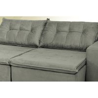 Sofá Austrália 2,12m Retrátil, Reclinável, Molas e Pillow no Assento Tecido Suede Cinza Cama InBox