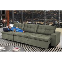 Sofá Austrália 4,12m Retrátil, Reclinável, Molas e Pillow no Assento Tecido Suede Cama InBox