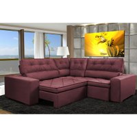 Sofa de Canto Retrátil e Reclinável com Molas Cama inBox Austin 2,50m x 2,50m Suede Velusoft