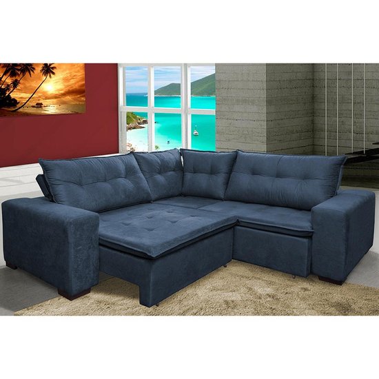 Sofa de Canto Retrátil e Reclinável com Molas Cama inBox Oklahoma 2,60m x 2,60m Suede Velusoft