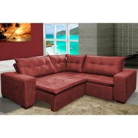 Sofa de Canto Retrátil e Reclinável com Molas Cama inBox Oklahoma 2,70m x 2,70m Suede Velusoft Vermelho