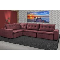 Sofa de Canto Retrátil e Reclinável com Molas Cama inBox Oklahoma 3,65X2,51 ou 2,51X3,65 Vinho