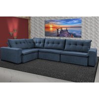 Sofa de Canto Retrátil e Reclinável com Molas Cama inBox Oklahoma 3,65X2,51 ou 2,51X3,65 Azul