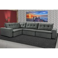 Sofa de Canto Retrátil e Reclinável com Molas Cama inBox Oklahoma 3,65X2,51 ou 2,51X3,65 Cinza