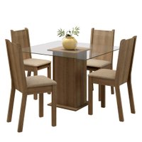 Conjunto Sala de Jantar Madesa Maya Mesa Tampo de Vidro com 4 Cadeiras