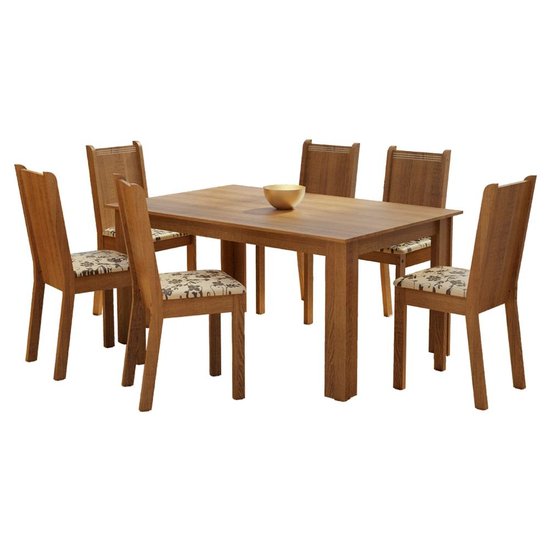Conjunto Sala de Jantar Madesa Analu Mesa Tampo de Madeira com 6 Cadeiras - Rustic/Bege Marrom