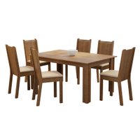 Conjunto Sala de Jantar Madesa Analu Mesa Tampo de Madeira com 6 Cadeiras