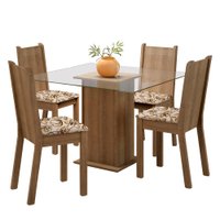 Conjunto Sala de Jantar Madesa Maya Mesa Tampo de Vidro com 4 Cadeiras - Rustic/Lírio Bege