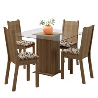 Conjunto Sala de Jantar Madesa Maya Mesa Tampo de Vidro com 4 Cadeiras - Rustic/Bege Marrom