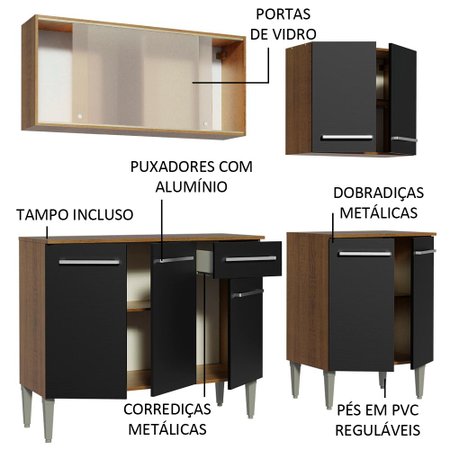 Cozinha Completa Madesa Emilly Box Com Balcao E Armario Vidro Miniboreal Colombo