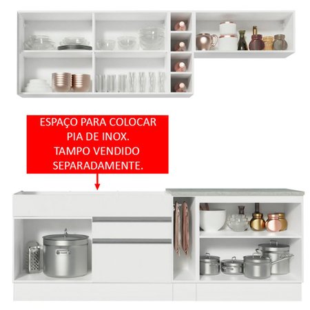 Cozinha Completa Madesa Parma com Armário e Balcão (Sem tampo e Pia) Detalhe em Vidro Reflex