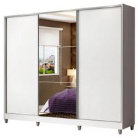 Guarda-Roupa Casal em MDF Madesa Zurique 3 Portas de Correr com Espelho com Pés - Branco