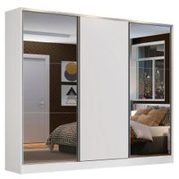Guarda-Roupa Casal em MDF Madesa Zurique 3 Portas de Correr com Espelhos - Branco