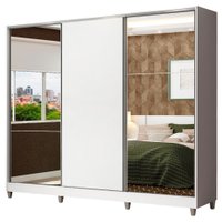 Guarda-Roupa Casal em MDF Madesa Zurique 3 Portas de Correr com Espelhos com Pés - Branco