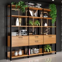Estante Para Livros 2 Portas 2 Gavetas 100% Mdf E93 Freijó/preto Fosco - Dalla Costa