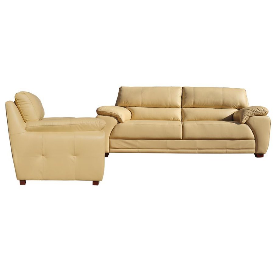 Jogo de Sofá 2 e 3 Lugares Calgary Pés Madeira Couro Bege Gran Belo Colombo