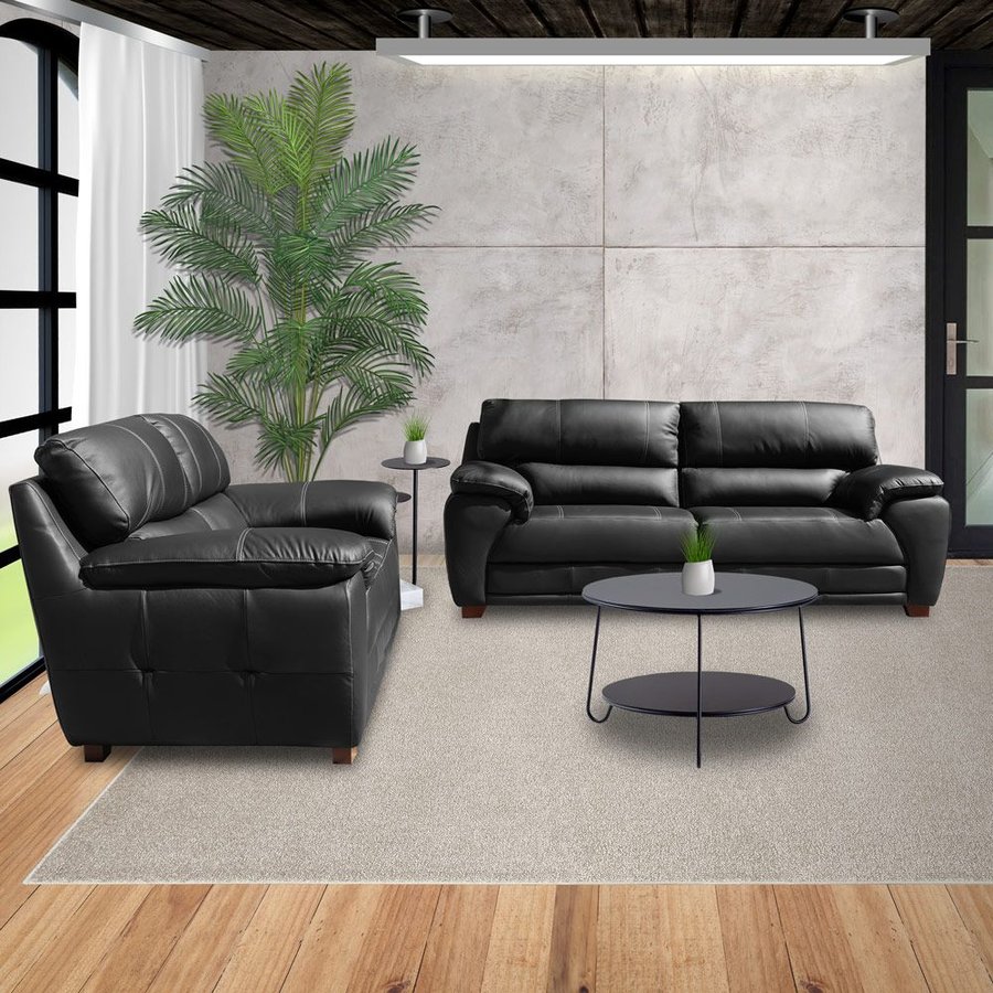 Jogo de Sofá 2 e 3 Lugares Calgary Pés Madeira Couro Preto Gran Belo