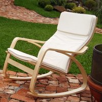 Cadeira Balanço Poltrona Papai Madeira Moderna Dondola Bege