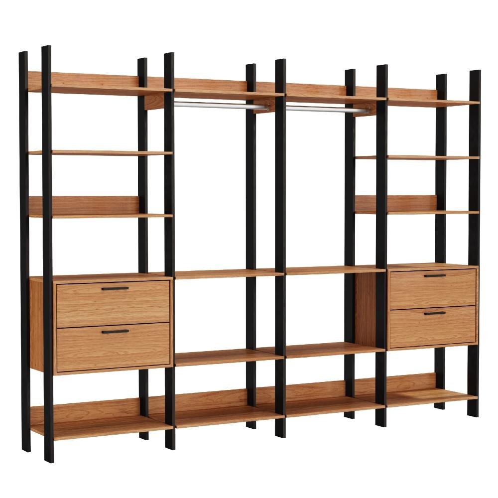 Armario Roupas Closet Casal 4 Gavetas 18 Prateleiras Mdf Preto Tw406 Dalla Costa Colombo