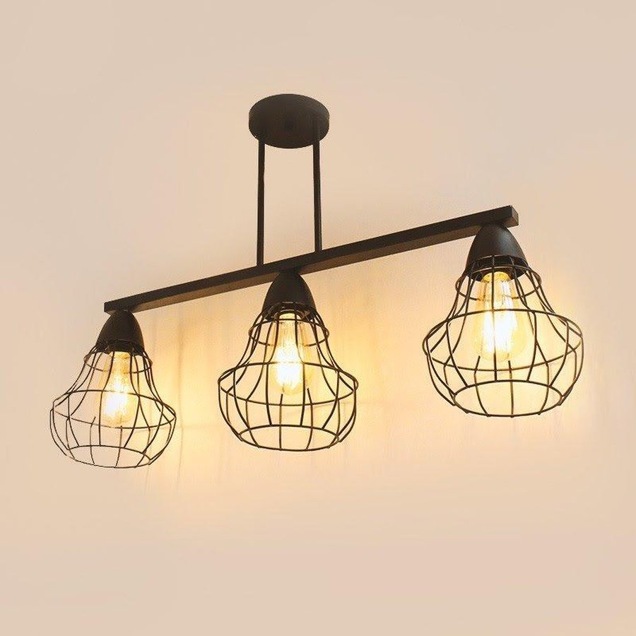 Luminária de Teto Triplo Aramado Preta Varanda para 3 Lâmpadas E27 HT